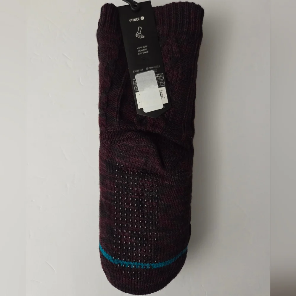 Stance Mens Habitat Burgundy Slipper Crew Socks Heavy Cushion Sherpa Size M